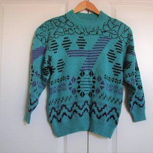 Vintage Green Purple Black Unbranded Geometric Shoulder Pads Crewneck Sweater